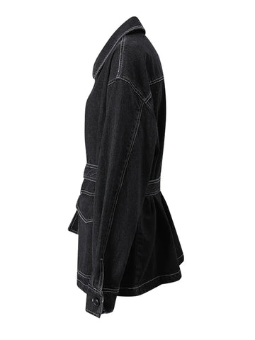 Confident Black Belted Denim Jacket