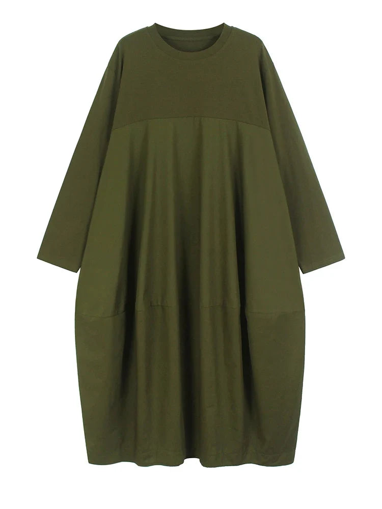 Grounded Green Loose Midi Dress