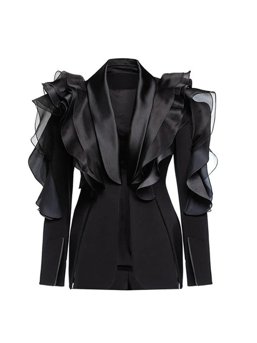 Audacious Ruffled Satin Blazer