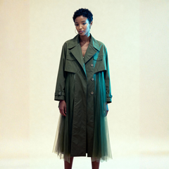 Olive Green Tulle Trench Coat