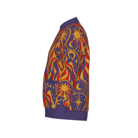 Vibrant Jacquard Knitted Bomber Jacket
