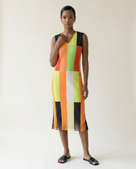 Vintage Geometric Colorblock Knit Dress