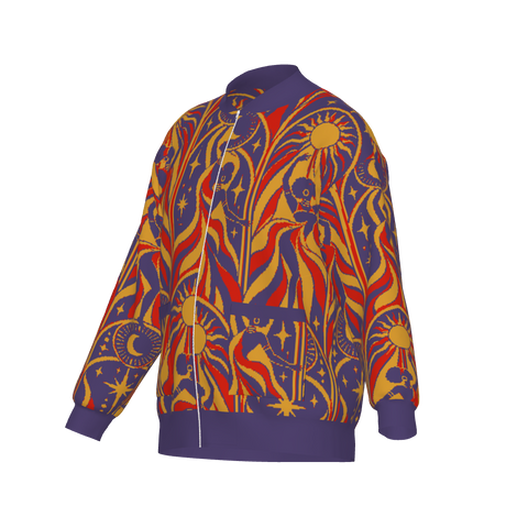 Vibrant Jacquard Knitted Bomber Jacket
