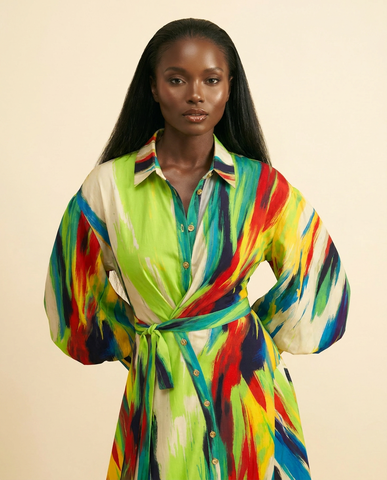 Okeofia Crepe Dress - Vibrant Multicolored Midi Dress