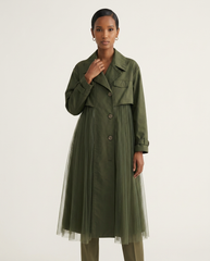 Olive Twill & Tulle Hybrid Trench