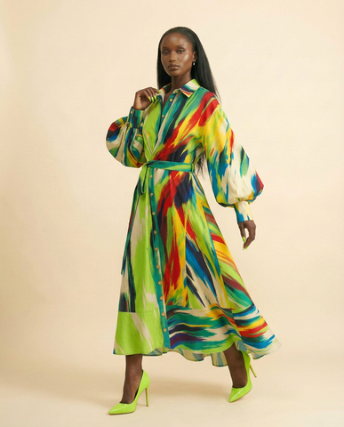 Okeofia Crepe Dress - Vibrant Multicolored Midi Dress