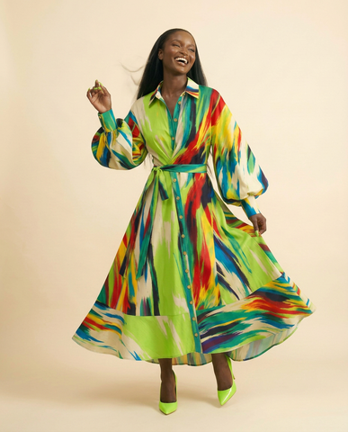 Okeofia Crepe Dress - Vibrant Multicolored Midi Dress