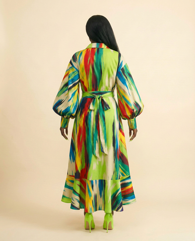 Okeofia Crepe Dress - Vibrant Multicolored Midi Dress