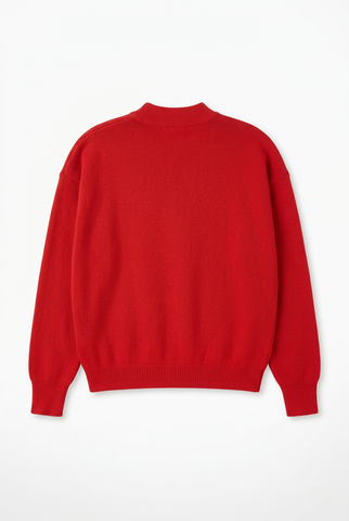 Red Peacock Sequin Embroidered Mock Neck Knit Sweater