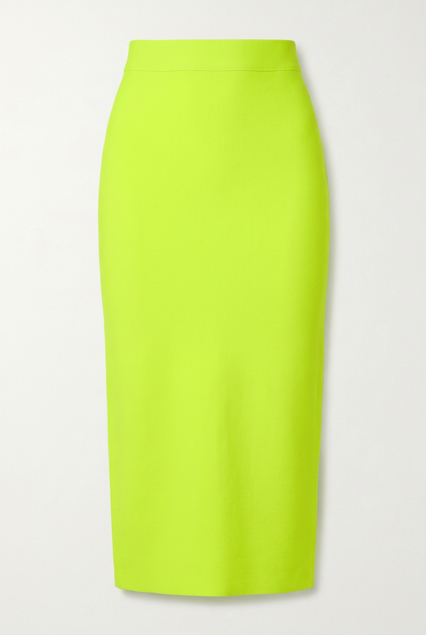 Neon Lime Bandage Pencil Midi Skirt with Center Back Zipper (Damaged)