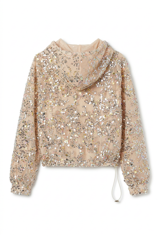 Iridescent Sequin Embellished Hooded Zip Up Jacket