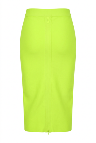 Neon Lime Bandage Pencil Midi Skirt with Center Back Zipper (Damaged)