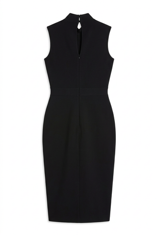 Black mock neck sleeveless bandage midi dress, back