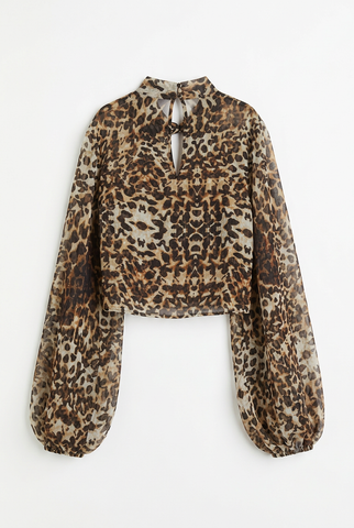 Sheer leopard print bow neck blouse, back