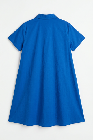 Cobalt blue abstract print shirt dress, back