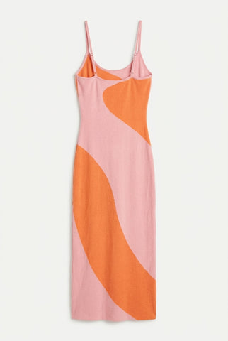 Pink and orange wave knit midi slip dress, back