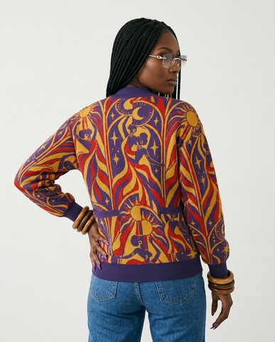 Vibrant Jacquard Knitted Bomber Jacket