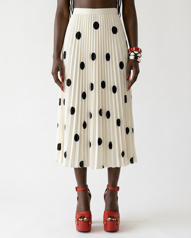Graceful Pleated Polka Dot Maxi Skirt