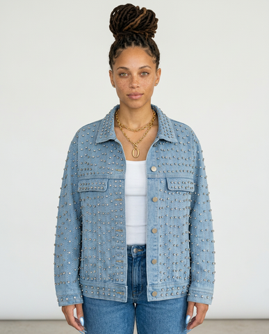 Magnetic Rhinestone Loose Denim Jacket