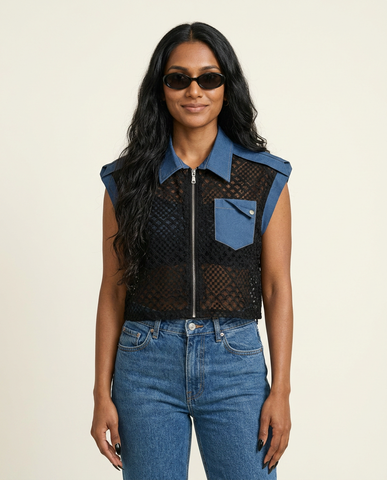 Audacious Denim Lace Blouse