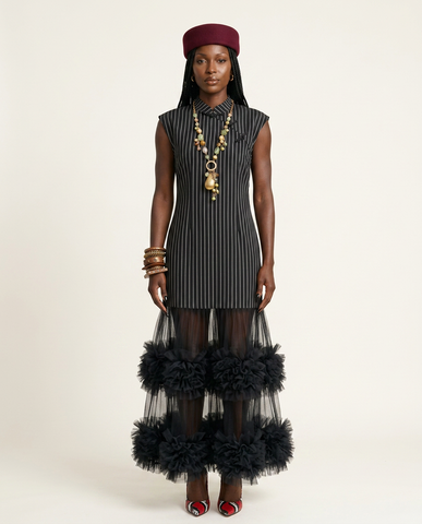 Elegant Striped Mesh Maxi Dress