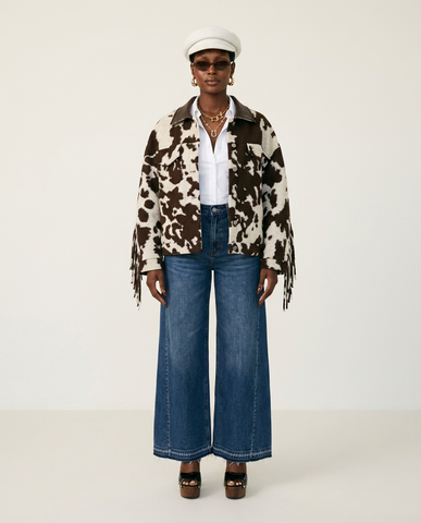 Wild Heart Cow Print Fringe Jacket