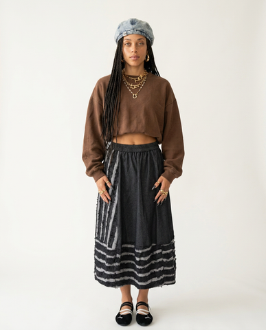Limitless Striped Cotton Midi Skirt