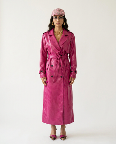 Fierce Crocodile Faux Leather Trench Coat