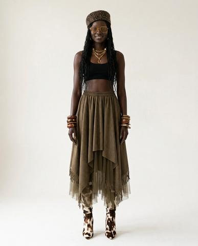 Wanderlust Faux Suede Tassel Maxi Skirt