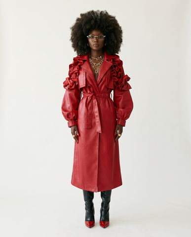 Fierce Ruffled Faux Leather Coat