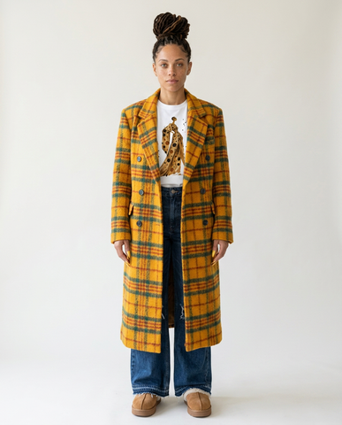 Vibrant Plaid Double-Breasted Coat