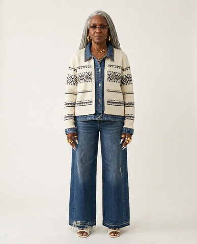 Distinctive Knitted Denim Patchwork Cardigan