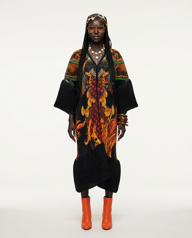 Vibrant Pleated Patterned Kaftan