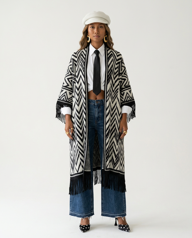 Boundless Geometric Fringed Cardigan