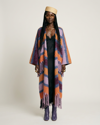 Vibrant Striped Fringe Cardigan