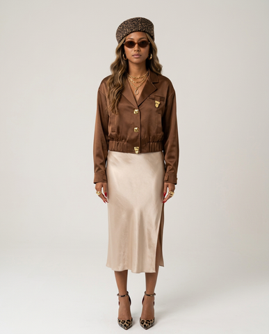 Elegant Satin Gold Cropped Jacket