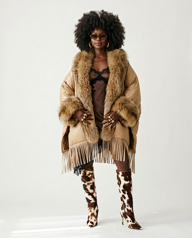 Untamed Fur Fringe Down Cloak