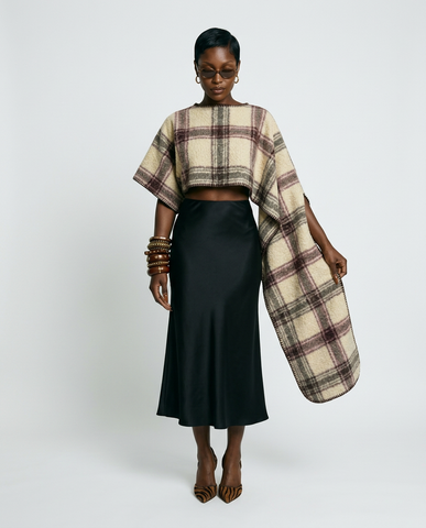 Grounded Plaid Knitted Poncho