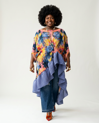 Vibrant Pleated Printed Kaftan
