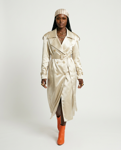 Elegant Satin Double Breasted Trench