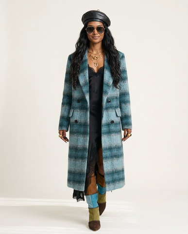 Grounded Plaid Double-Breasted Coat