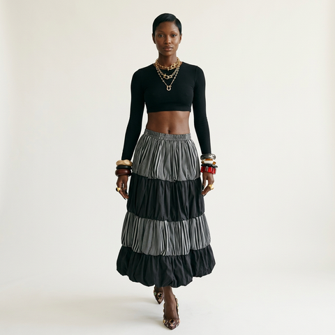 Sovereign Striped Tiered Midi Skirt
