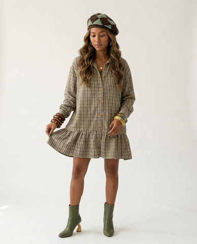 Wanderlust Plaid Ruffled Mini Dress