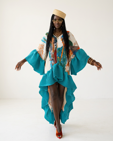 Vibrant Pleated Maxi Kaftan