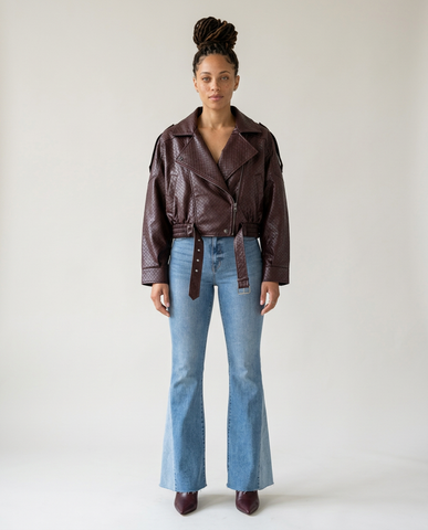 Confident Diamond Pattern Vegan Leather Jacket