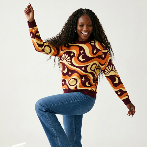 Cosmic Swirl Pattern Knit Sweater