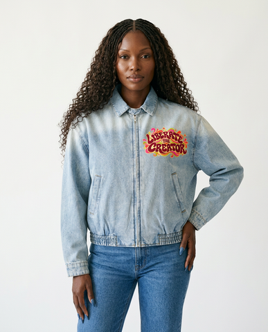 Liberate the Creator Vibrant Washed Denim Bomber Jacket