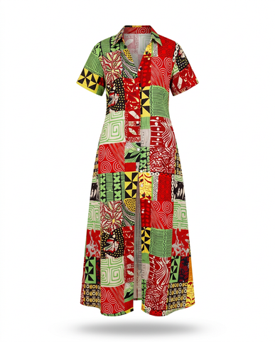 Umuada Silk Ankara Kaftan – Bold Print Maxi Shirt Dress