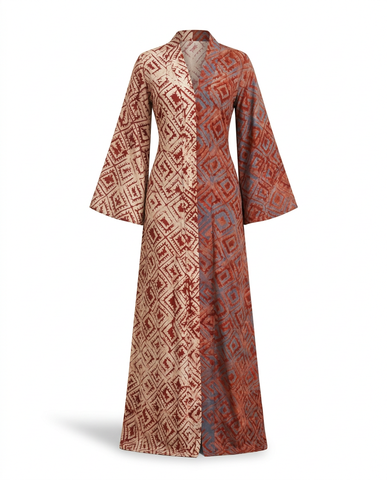 Ijenu Two-Tone Adire A-Line Dress with Bell Sleeves