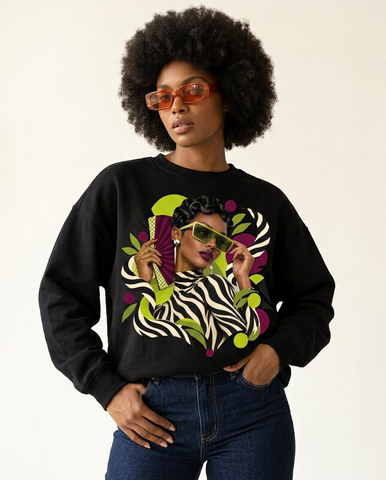 Lime Zebra Waves Women's Graphic Sweatshirt